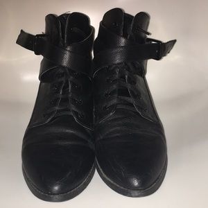 Black faux leather ankle boots